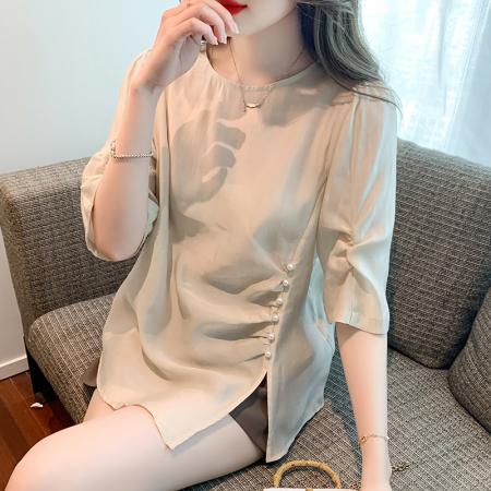 BY18105# 夏季新款蕾丝衫/雪纺衫简约套头宽松型淑女百搭纯色 服裝批發女裝批發服飾貨源