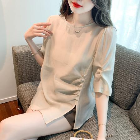 BY18105# 夏季新款蕾丝衫/雪纺衫简约套头宽松型淑女百搭纯色 服裝批發女裝批發服飾貨源