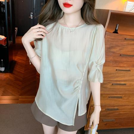 BY18105# 夏季新款蕾丝衫/雪纺衫简约套头宽松型淑女百搭纯色 服裝批發女裝批發服飾貨源