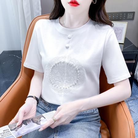 BY18108# 夏季新款淑女T恤圆领标准单排扣 服裝批發女裝批發服飾貨源