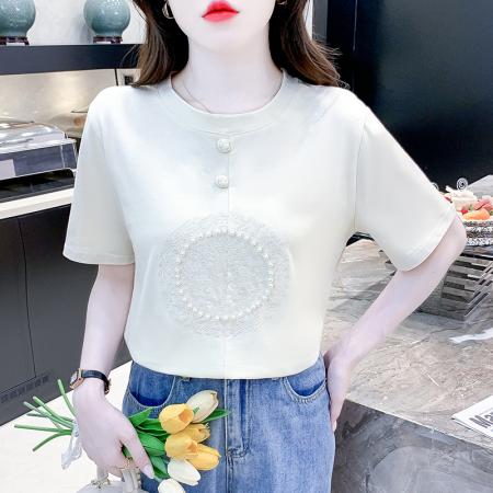 BY18108# 夏季新款淑女T恤圆领标准单排扣 服裝批發女裝批發服飾貨源