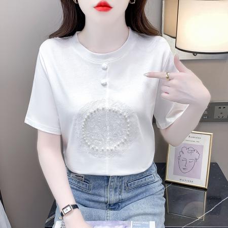 BY18108# 夏季新款淑女T恤圆领标准单排扣 服裝批發女裝批發服飾貨源