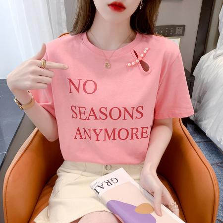 BY18110# 夏有货烫砖印花正肩夏新款花短袖纯棉T恤chic港味上衣ins 服裝批發女裝批發服飾貨源