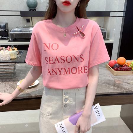 BY18110# 夏有货烫砖印花正肩夏新款花短袖纯棉T恤chic港味上衣ins 服裝批發女裝批發服飾貨源