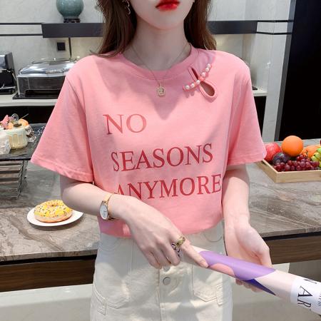 BY18110# 夏有货烫砖印花正肩夏新款花短袖纯棉T恤chic港味上衣ins 服裝批發女裝批發服飾貨源