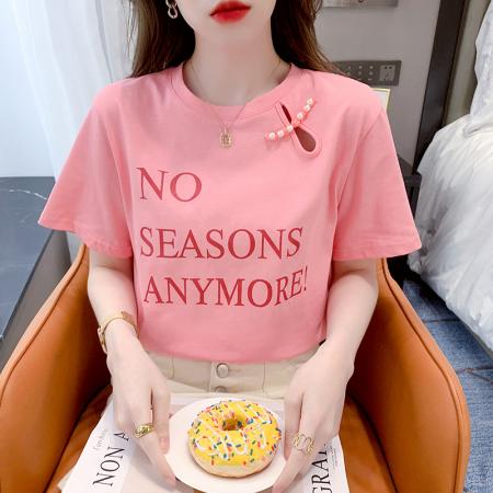 BY18110# 夏有货烫砖印花正肩夏新款花短袖纯棉T恤chic港味上衣ins 服裝批發女裝批發服飾貨源