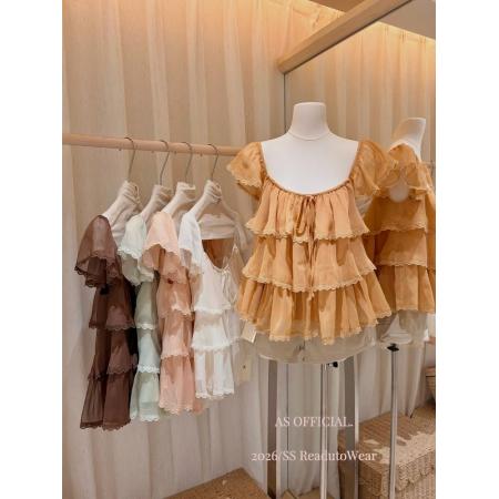 BY18120# 甜妹小飞袖蕾丝边轻纱小衫女夏简约百搭套头显瘦休闲上衣  服裝批發女裝批發服飾貨源