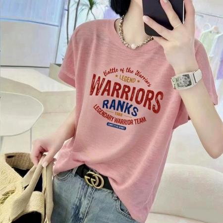 BY18121# 竹节棉夏季新款短袖印花大码宽松百搭休闲圆领上衣T恤  服裝批發女裝批發服飾貨源