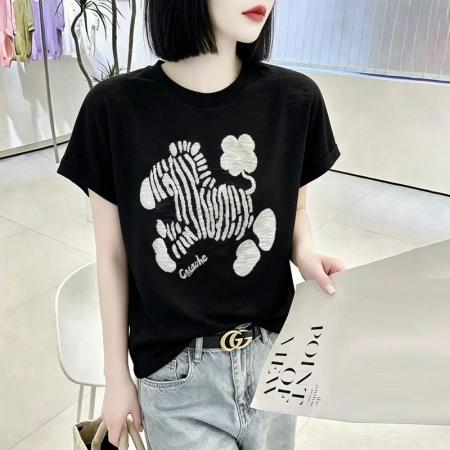 BY18123# 竹节棉夏季新款短袖印花大码宽松百搭休闲圆领上衣T恤  服裝批發女裝批發服飾貨源