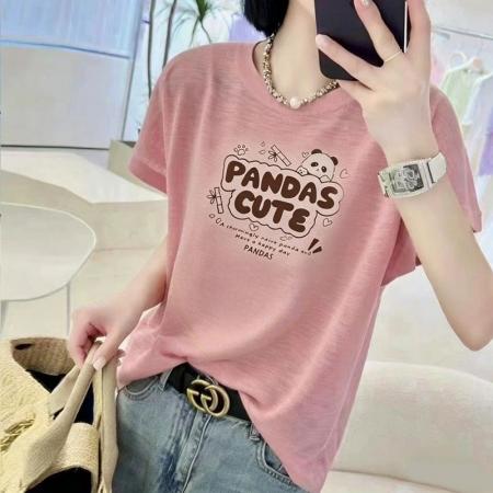 BY18124# 竹节棉夏季新款短袖印花大码宽松百搭休闲圆领上衣T恤  服裝批發女裝批發服飾貨源