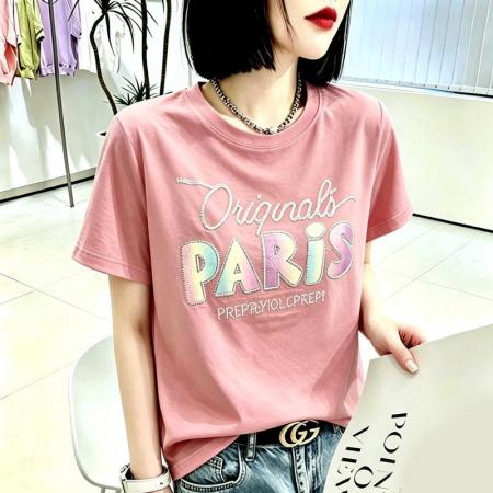 BY18125# 夏季新款棉短袖印花大码宽松百搭休闲圆领上衣T恤  服裝批發女裝批發服飾貨源