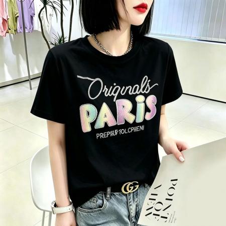 BY18125# 夏季新款棉短袖印花大码宽松百搭休闲圆领上衣T恤  服裝批發女裝批發服飾貨源