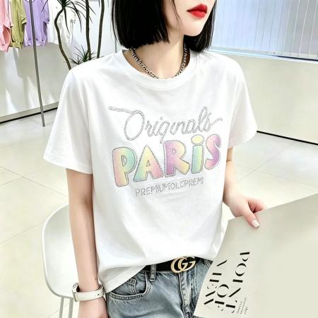 BY18125# 夏季新款棉短袖印花大码宽松百搭休闲圆领上衣T恤  服裝批發女裝批發服飾貨源