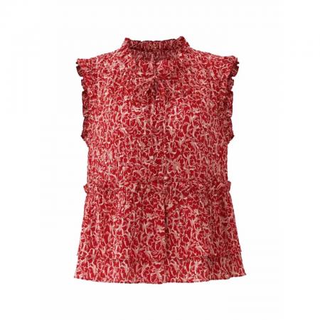 BY18130# 哥家新款夏季复古碎花无袖衬衫女时尚木耳边系带气质衬衣有货  服裝批發女裝批發服飾貨源