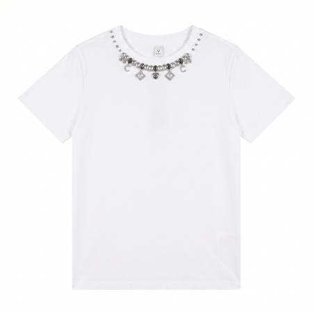 BY18138# 欧货重工镶钻短袖纯棉T恤女夏季大码胖mm显瘦宽松设计感上衣  服裝批發女裝批發服飾貨源