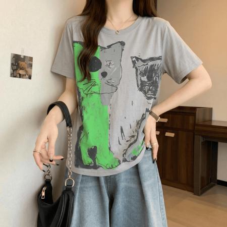 BY18139# 撞色印花短袖...