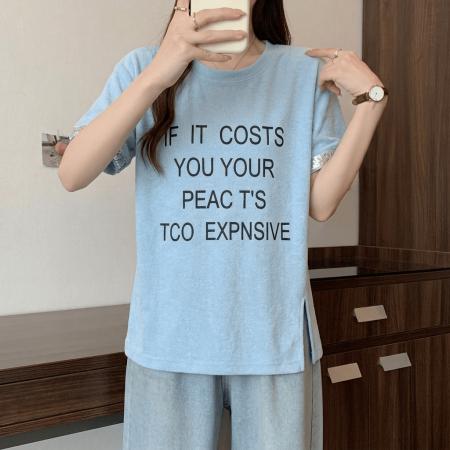 BY18142# 侧扣亮片短袖针织衫女大码夏新款胖MM宽松薄款显瘦圆领上衣  服裝批發女裝批發服飾貨源