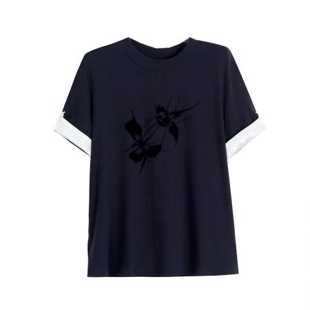 BY18147# 新中式夏季新款时尚蝴蝶印花大码T恤上衣女  服裝批發女裝批發服飾貨源