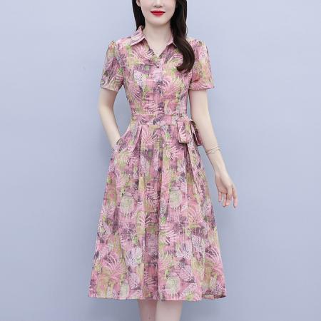 BY18149# 真丝桑蚕丝女夏季新款香云纱高端洋气质大码连衣裙印花裙子  服裝批發女裝批發服飾貨源