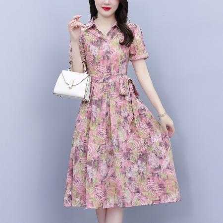 BY18149# 真丝桑蚕丝女夏季新款香云纱高端洋气质大码连衣裙印花裙子  服裝批發女裝批發服飾貨源