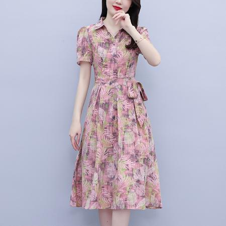 BY18149# 真丝桑蚕丝女夏季新款香云纱高端洋气质大码连衣裙印花裙子  服裝批發女裝批發服飾貨源