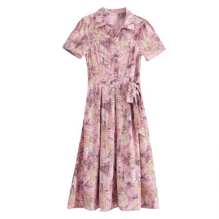 BY18149# 真丝桑蚕丝女夏季新款香云纱高端洋气质大码连衣裙印花裙子  服裝批發女裝批發服飾貨源