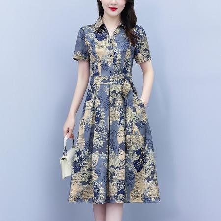 BY18152# 真丝桑蚕丝女夏季新款香云纱高端洋气质大码连衣裙印花裙子  服裝批發女裝批發服飾貨源