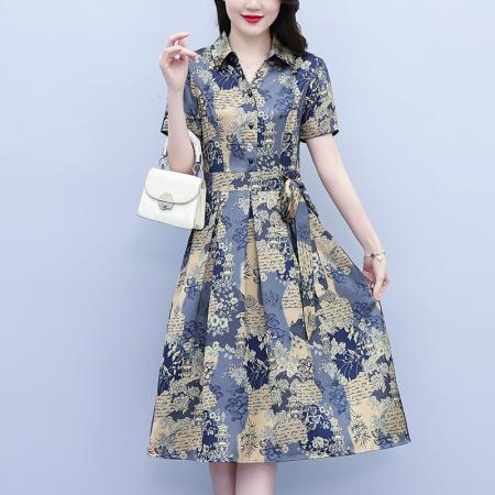 BY18152# 真丝桑蚕丝女夏季新款香云纱高端洋气质大码连衣裙印花裙子  服裝批發女裝批發服飾貨源