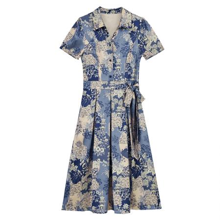 BY18152# 真丝桑蚕丝女夏季新款香云纱高端洋气质大码连衣裙印花裙子  服裝批發女裝批發服飾貨源