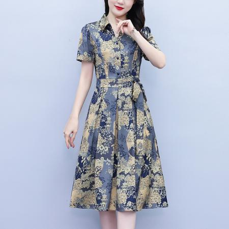 BY18152# 真丝桑蚕丝女夏季新款香云纱高端洋气质大码连衣裙印花裙子  服裝批發女裝批發服飾貨源