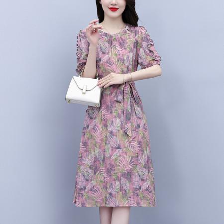 BY18153# 阔太太夏季时尚连衣裙新款气质减龄遮肚显瘦裙子  服裝批發女裝批發服飾貨源