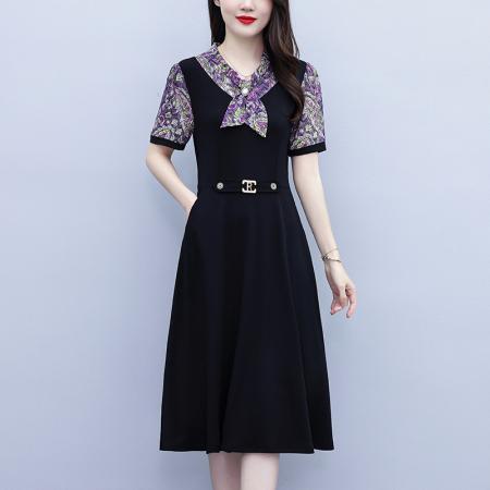 BY18155# 大码女装夏季新款韩版假两件超修身简约拼接连衣裙  服裝批發女裝批發服飾貨源