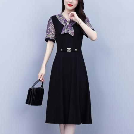 BY18155# 大码女装夏季新款韩版假两件超修身简约拼接连衣裙  服裝批發女裝批發服飾貨源