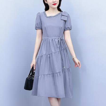 BY18157# 优雅气质减龄连衣裙女夏季新款修身系带不对称设计感a字裙潮  服裝批發女裝批發服飾貨源