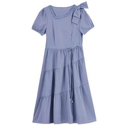 BY18157# 优雅气质减龄连衣裙女夏季新款修身系带不对称设计感a字裙潮  服裝批發女裝批發服飾貨源