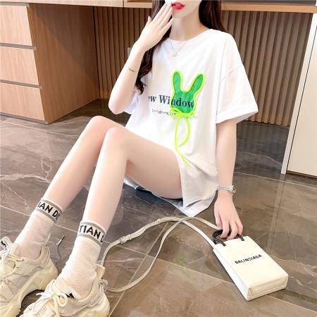 BY18162# 夏季设计感兔子字母印花圆领短袖T恤女  服裝批發女裝批發服飾貨源
