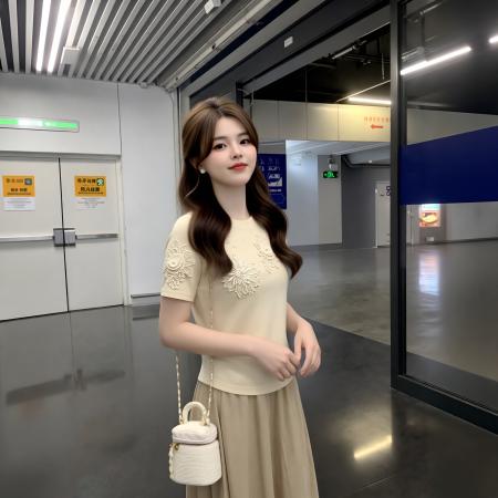 BY18166# 夏季新款轻奢风立体花朵黄色短袖上衣女宽松设计感百搭高级  服裝批發女裝批發服飾貨源