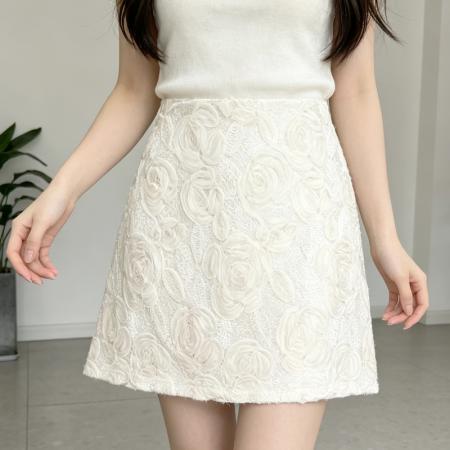 BY18175# 法式立体花朵蕾丝半身裙女高腰A字短裙夏气质百搭防走光包臀  服裝批發女裝批發服飾貨源
