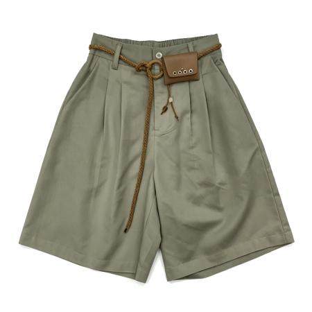 BY18177# 新款日系休闲棉麻五分短裤女高腰松紧腰显瘦直筒阔腿中裤  服裝批發女裝批發服飾貨源