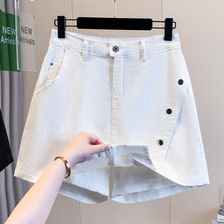 BY18178# 夏款大码宽松弹力休闲欧版牛仔短裙裤胖MM高腰阔腿短裤A字裙  服裝批發女裝批發服飾貨源