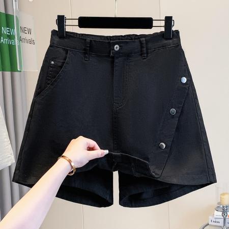 BY18178# 夏款大码宽松弹力休闲欧版牛仔短裙裤胖MM高腰阔腿短裤A字裙  服裝批發女裝批發服飾貨源