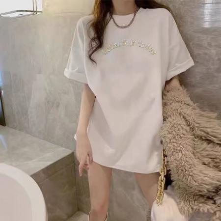 BY18187# 黑色正肩短袖t恤女装夏季新款美式宽松显瘦烫钻半袖体恤上衣  服裝批發女裝批發服飾貨源