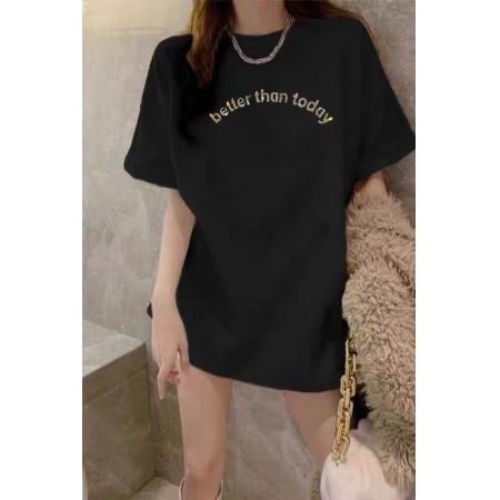 BY18187# 黑色正肩短袖t恤女装夏季新款美式宽松显瘦烫钻半袖体恤上衣  服裝批發女裝批發服飾貨源