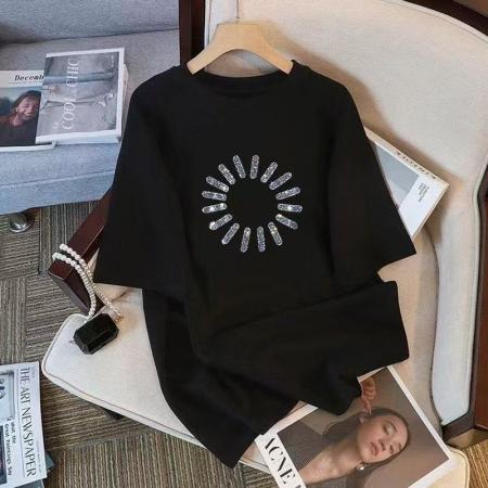 BY18192# 时尚带钻立体字母短袖t恤女新款半袖上衣欧货白色女士体恤  服裝批發女裝批發服飾貨源