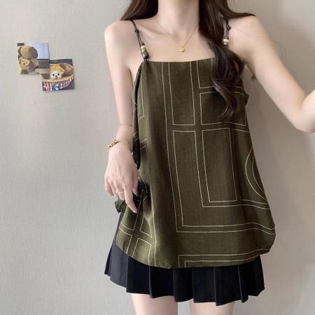 BY18196# 300斤大码复古宽松遮肉简约可外穿上衣女胖mm设计感小众吊带背心  服裝批發女裝批發服飾貨源