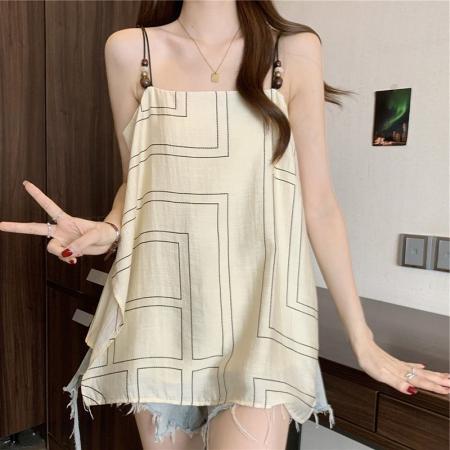 BY18196# 300斤大码复古宽松遮肉简约可外穿上衣女胖mm设计感小众吊带背心  服裝批發女裝批發服飾貨源