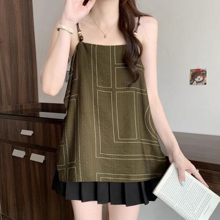 BY18196# 300斤大码复古宽松遮肉简约可外穿上衣女胖mm设计感小众吊带背心  服裝批發女裝批發服飾貨源