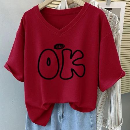 BY18198# 夏季宽松显瘦大码V领短袖t恤女新款休闲体恤遮肚藏肉半袖上衣  服裝批發女裝批發服飾貨源