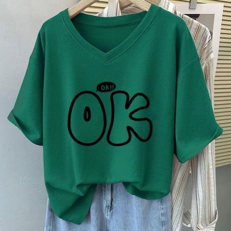 BY18198# 夏季宽松显瘦大码V领短袖t恤女新款休闲体恤遮肚藏肉半袖上衣  服裝批發女裝批發服飾貨源