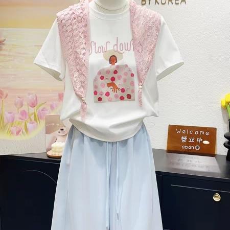 BY18204# 这也太漂亮了韩国棉质春夏洋气正肩天丝棉短袖上衣单件  服裝批發女裝批發服飾貨源